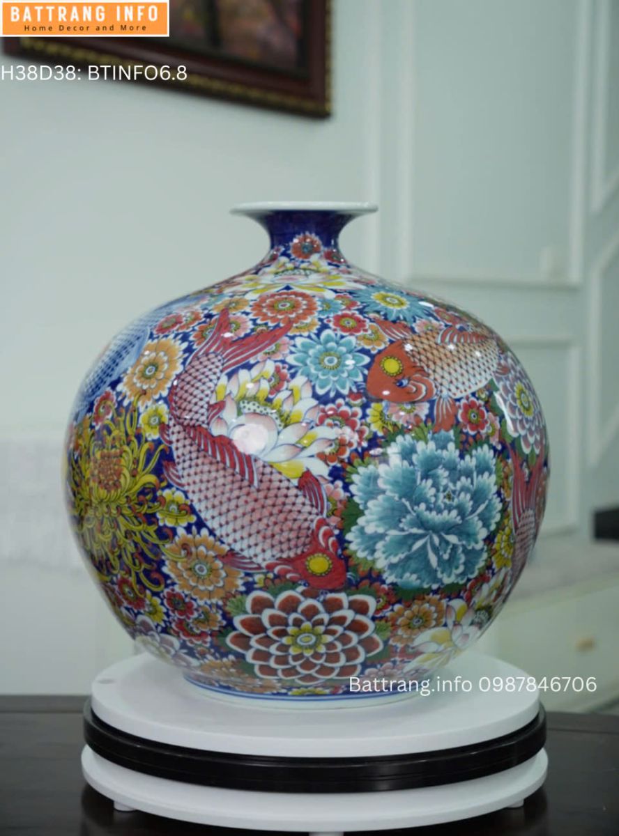 BÌNH HÚT TÀI LỘC CÁ HOA CAO 38CM