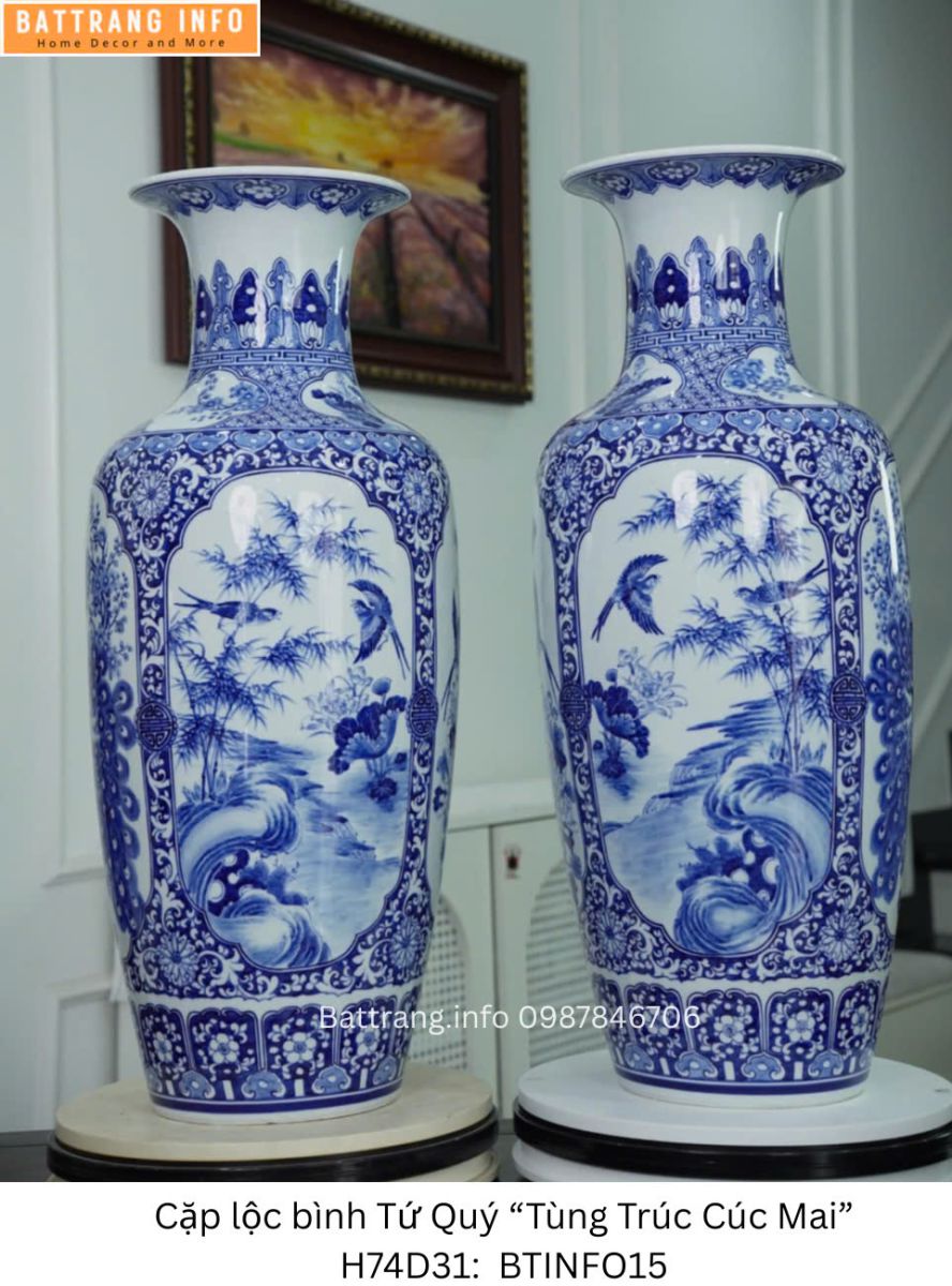 LỘC BÌNH TỨ QUÝ " TÙNG CÚC TRÚC MAI" VẼ TAY CAO 74CM