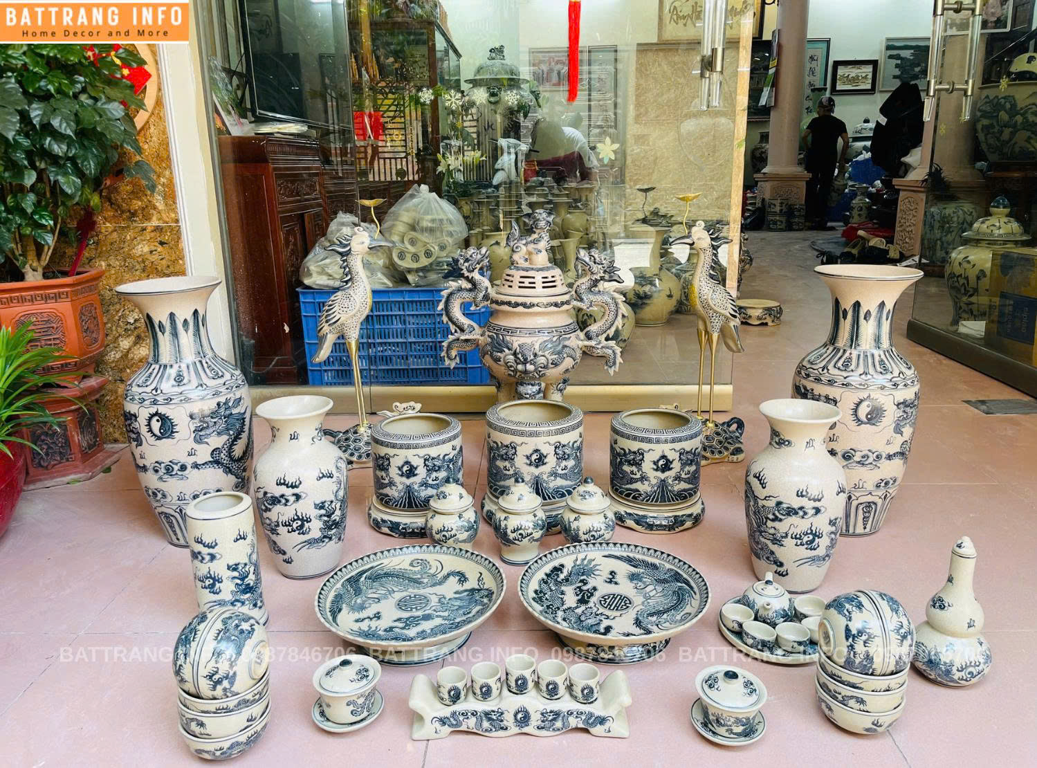 Bộ Đồ Thờ Men Rạn Vẽ Tay Bát Tràng