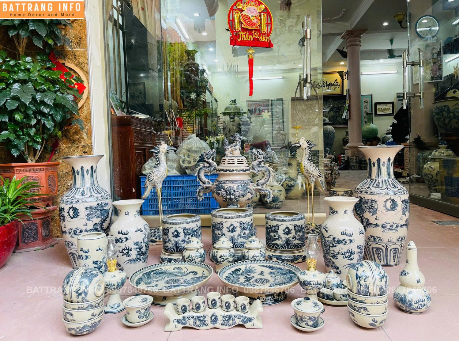 Bộ Đồ Thờ Men Rạn Vẽ Tay Bát Tràng