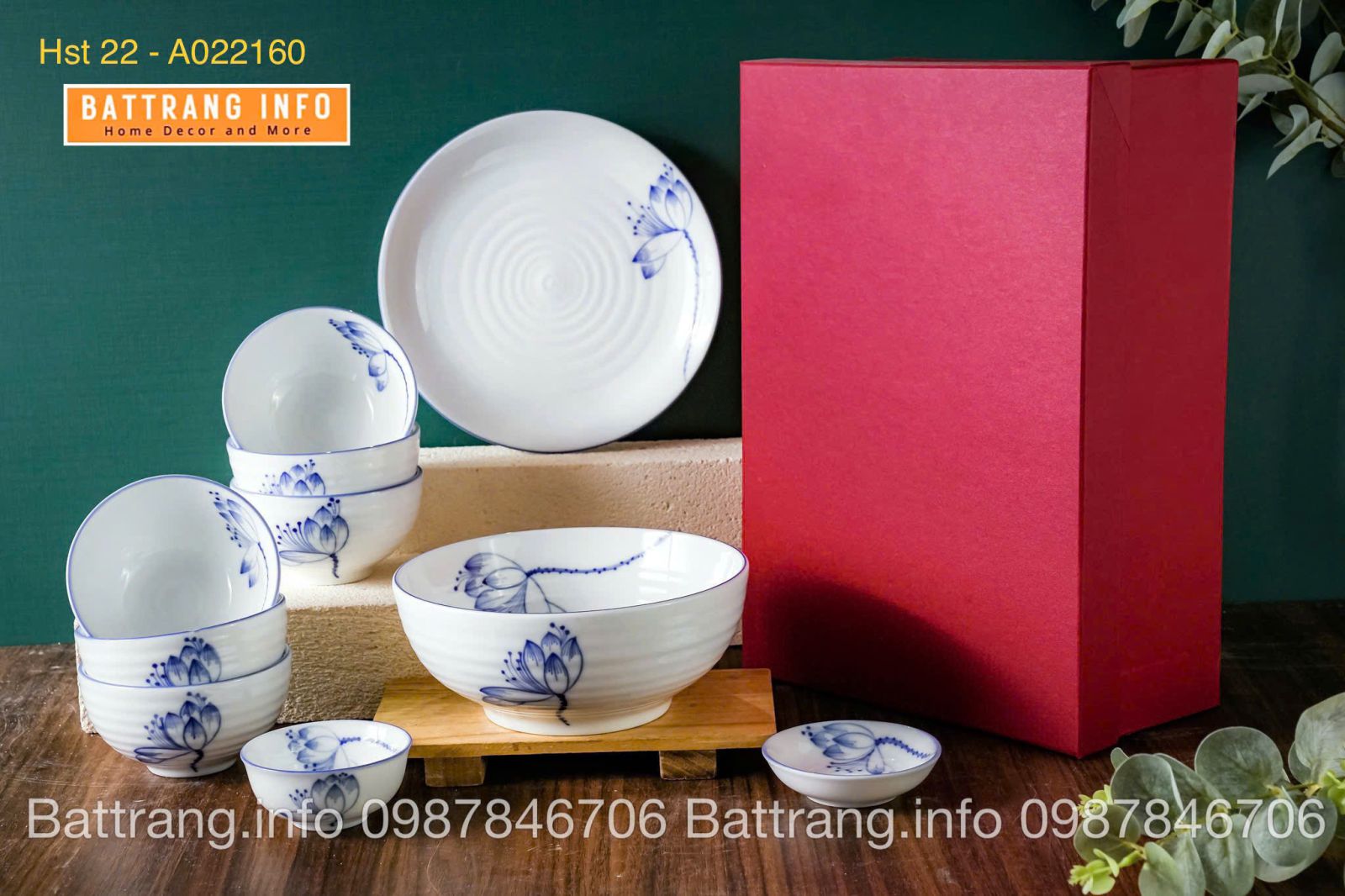 Bộ Bát Đĩa Quà Tặng Cao Cấp Bát Tràng – Hoa Sen