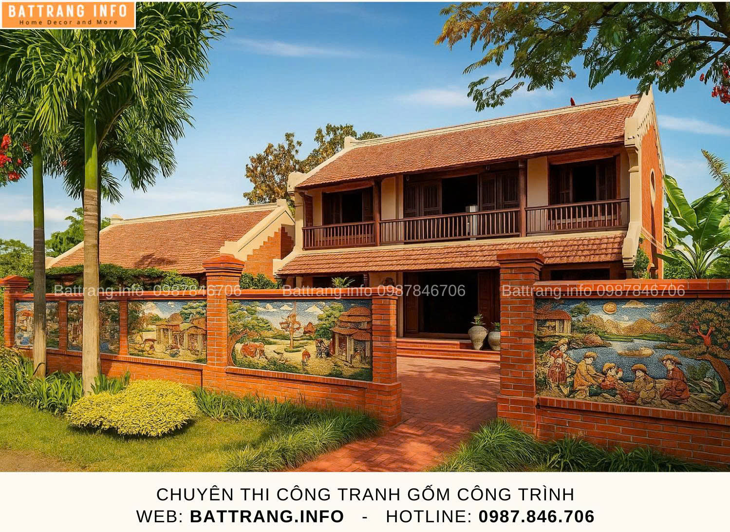 Tranh Gốm Ghép Mảnh Trang Trí Sân Vườn Gốm Bát Tràng