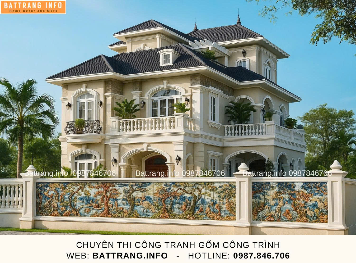 Tranh Gốm Ghép Mảnh Trang Trí Sân Vườn Gốm Bát Tràng