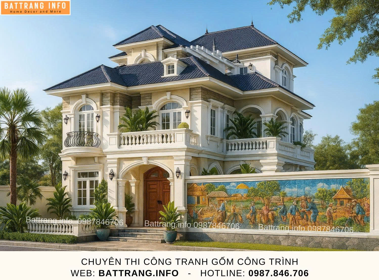 Tranh Gốm Ghép Mảnh Trang Trí Sân Vườn Gốm Bát Tràng