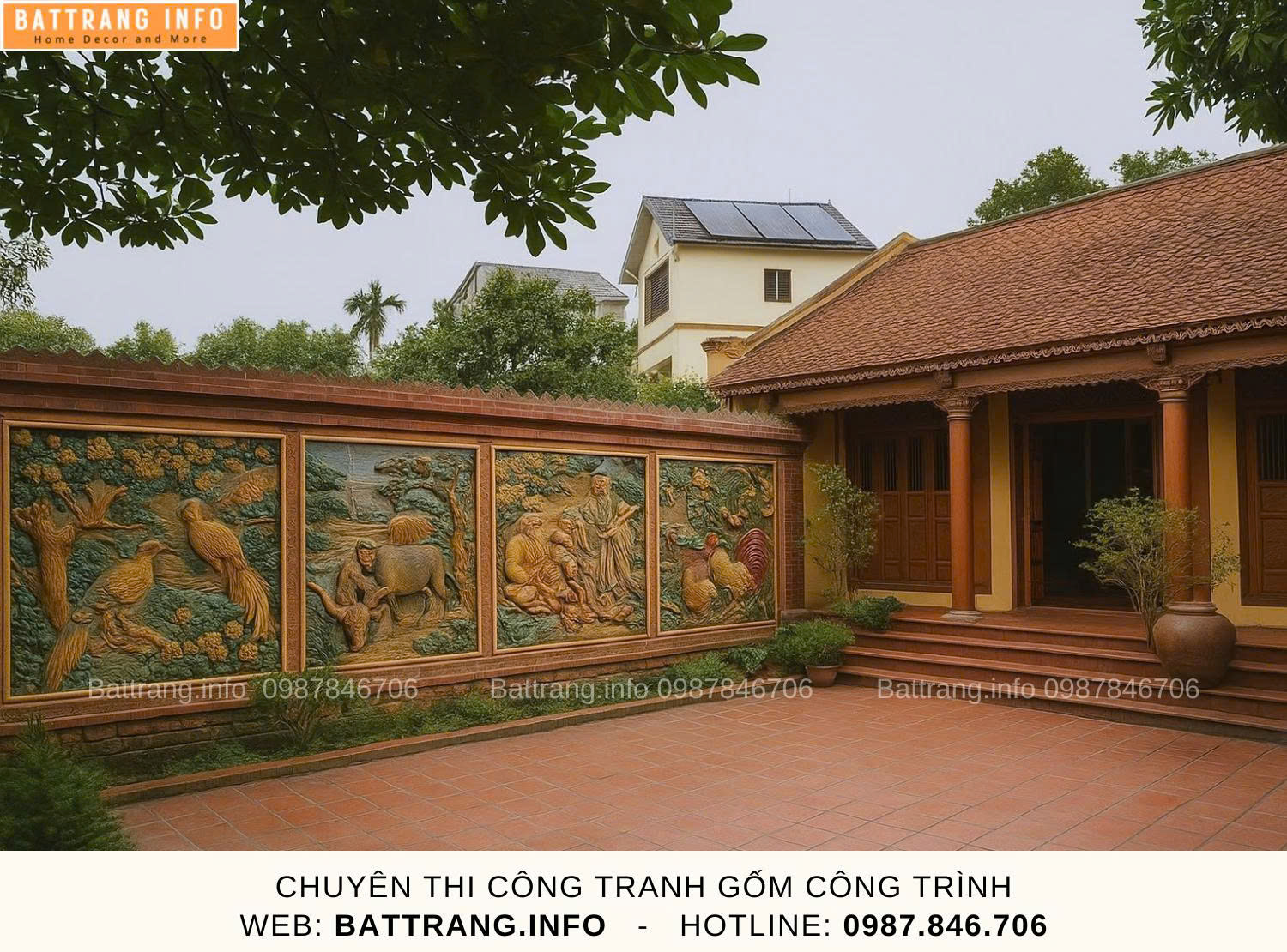 Tranh Gốm Ghép Mảnh Trang Trí Sân Vườn Gốm Bát Tràng