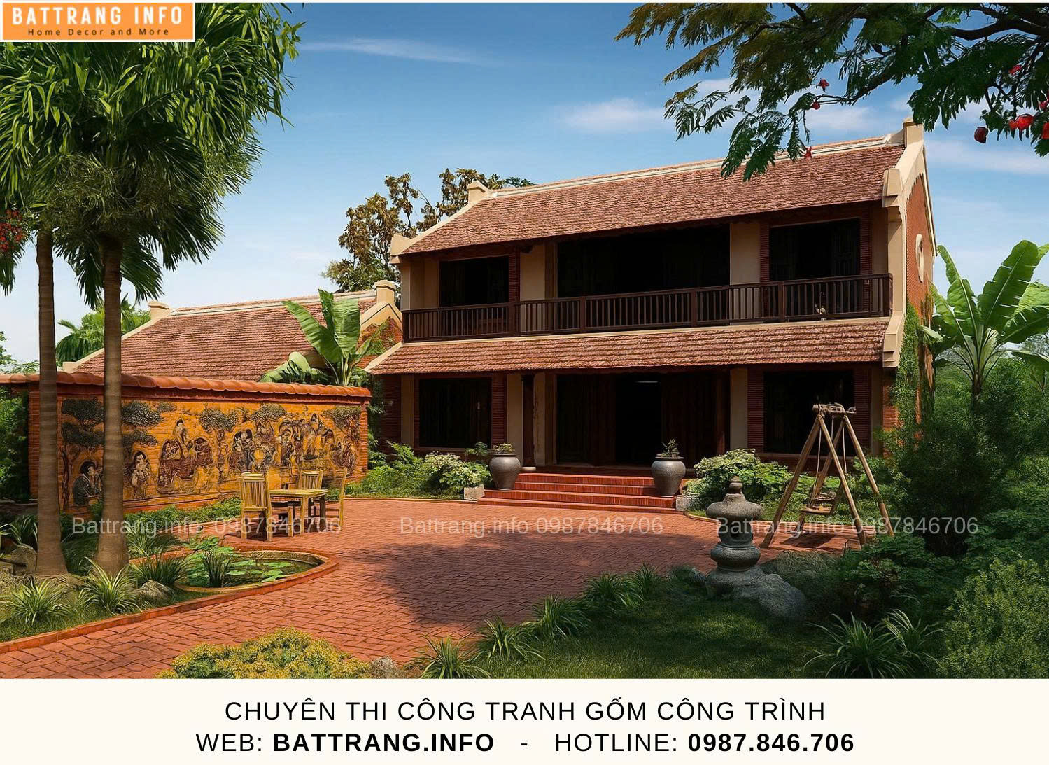Tranh Gốm Ghép Mảnh Trang Trí Sân Vườn Gốm Bát Tràng