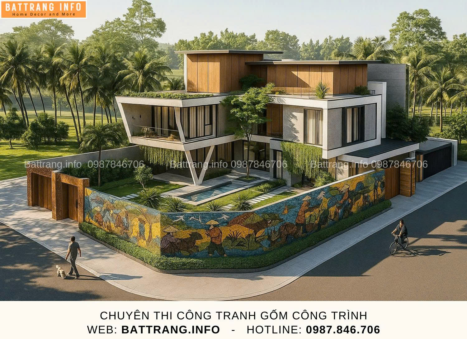 Tranh Gốm Ghép Mảnh Trang Trí Sân Vườn Gốm Bát Tràng