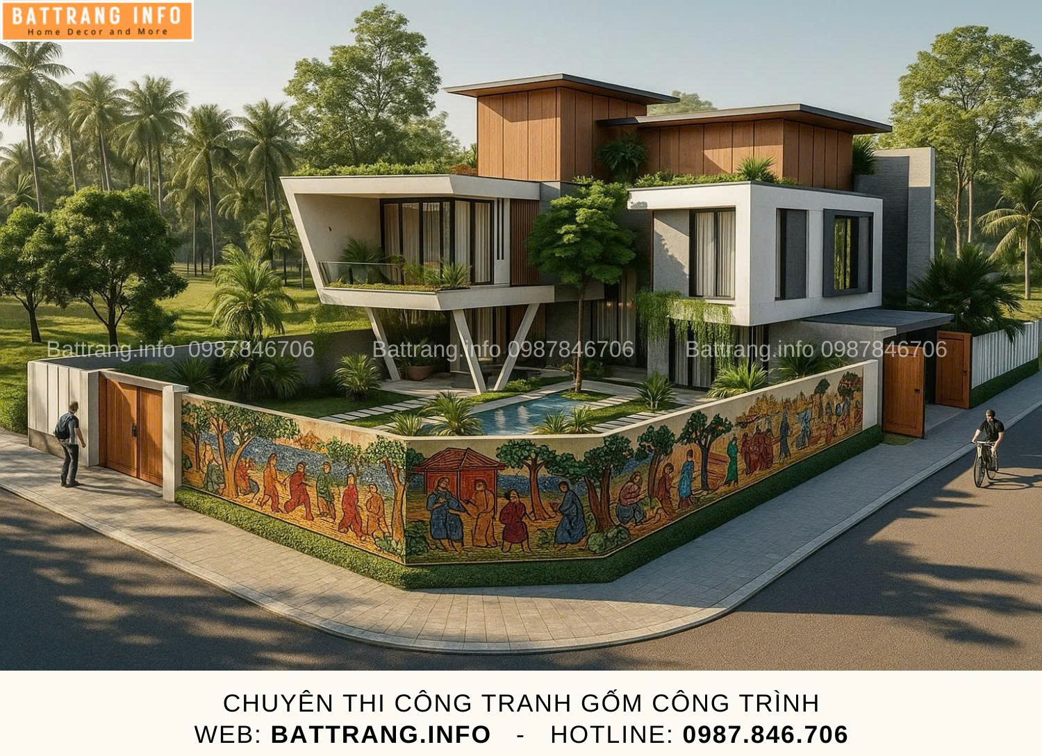 Tranh Gốm Ghép Mảnh Trang Trí Sân Vườn Gốm Bát Tràng
