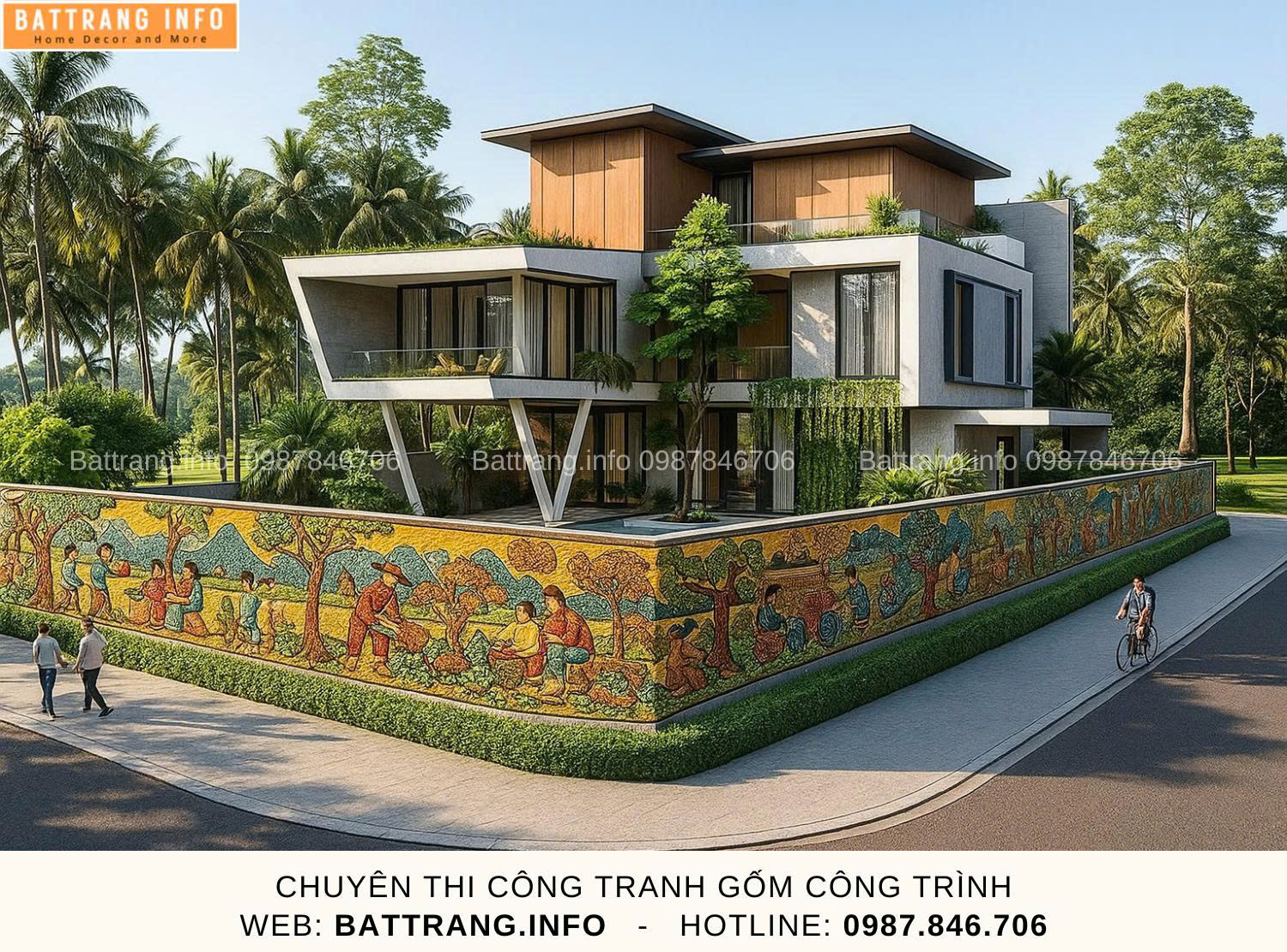 Tranh Gốm Ghép Mảnh Trang Trí Sân Vườn Gốm Bát Tràng