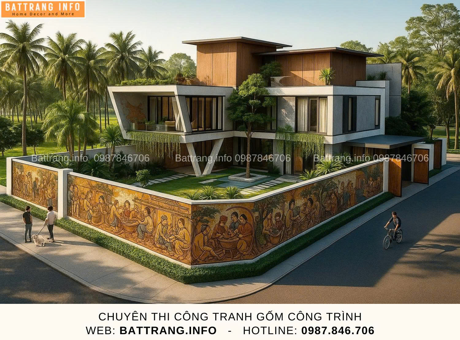 Tranh Gốm Ghép Mảnh Trang Trí Sân Vườn Gốm Bát Tràng