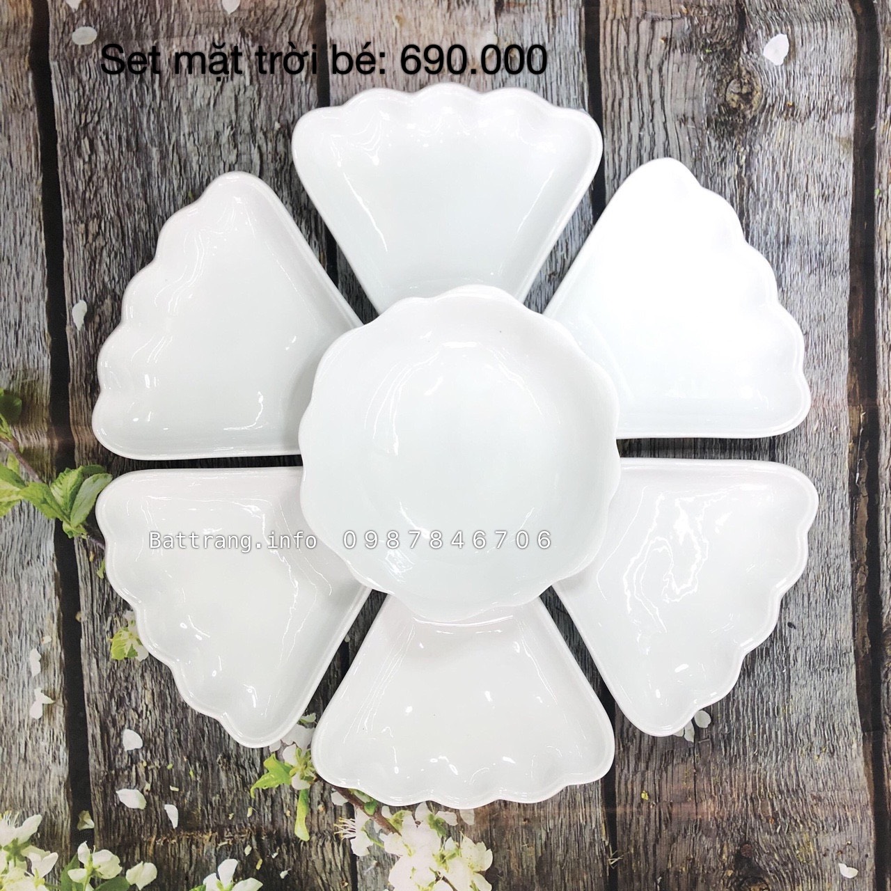 Sét đĩa hoa mặt trời men trắng cao cấp - Set đĩa nhỏ 1