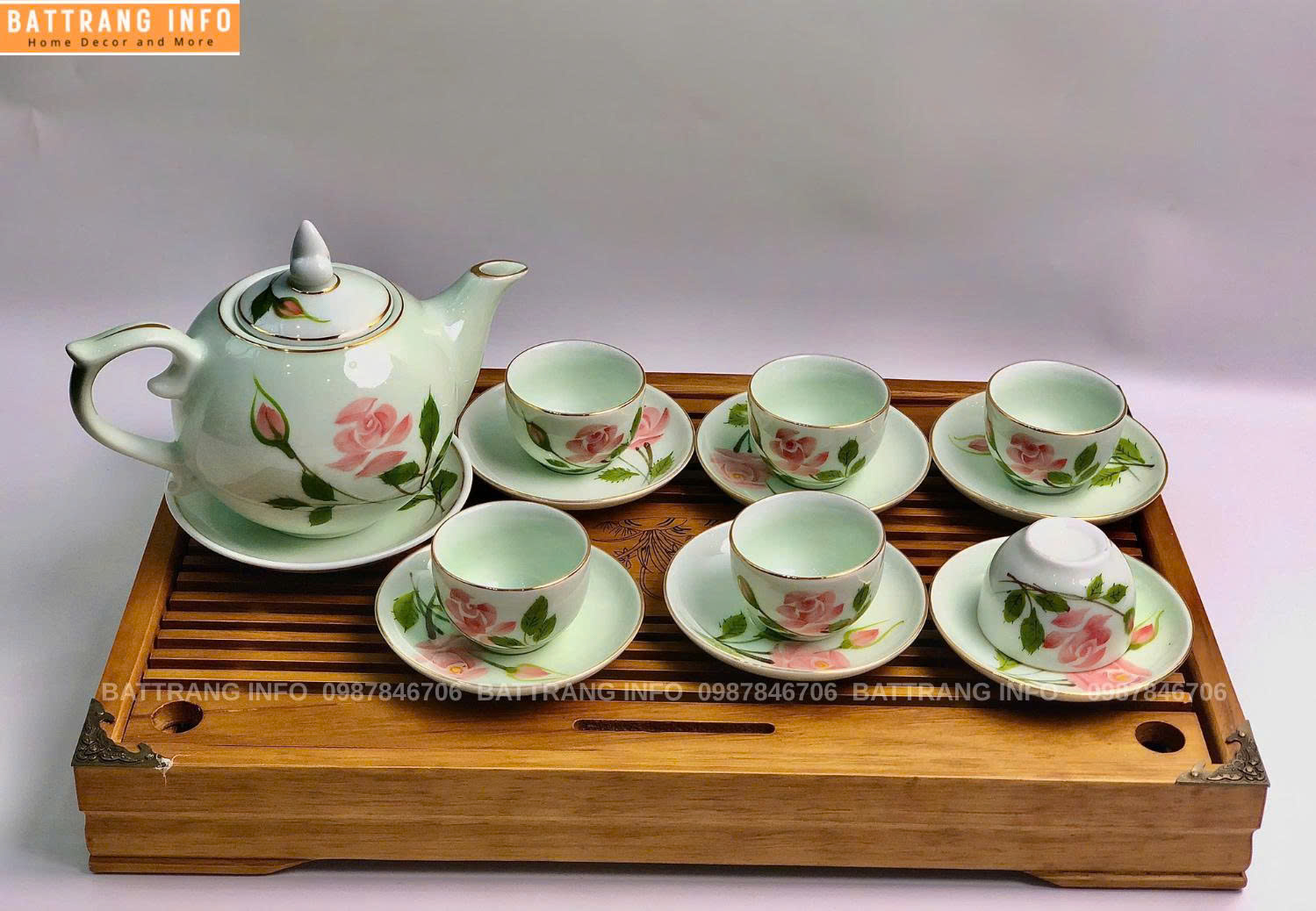 Bộ Ấm Chén Hoa Hồng Vàng Kim