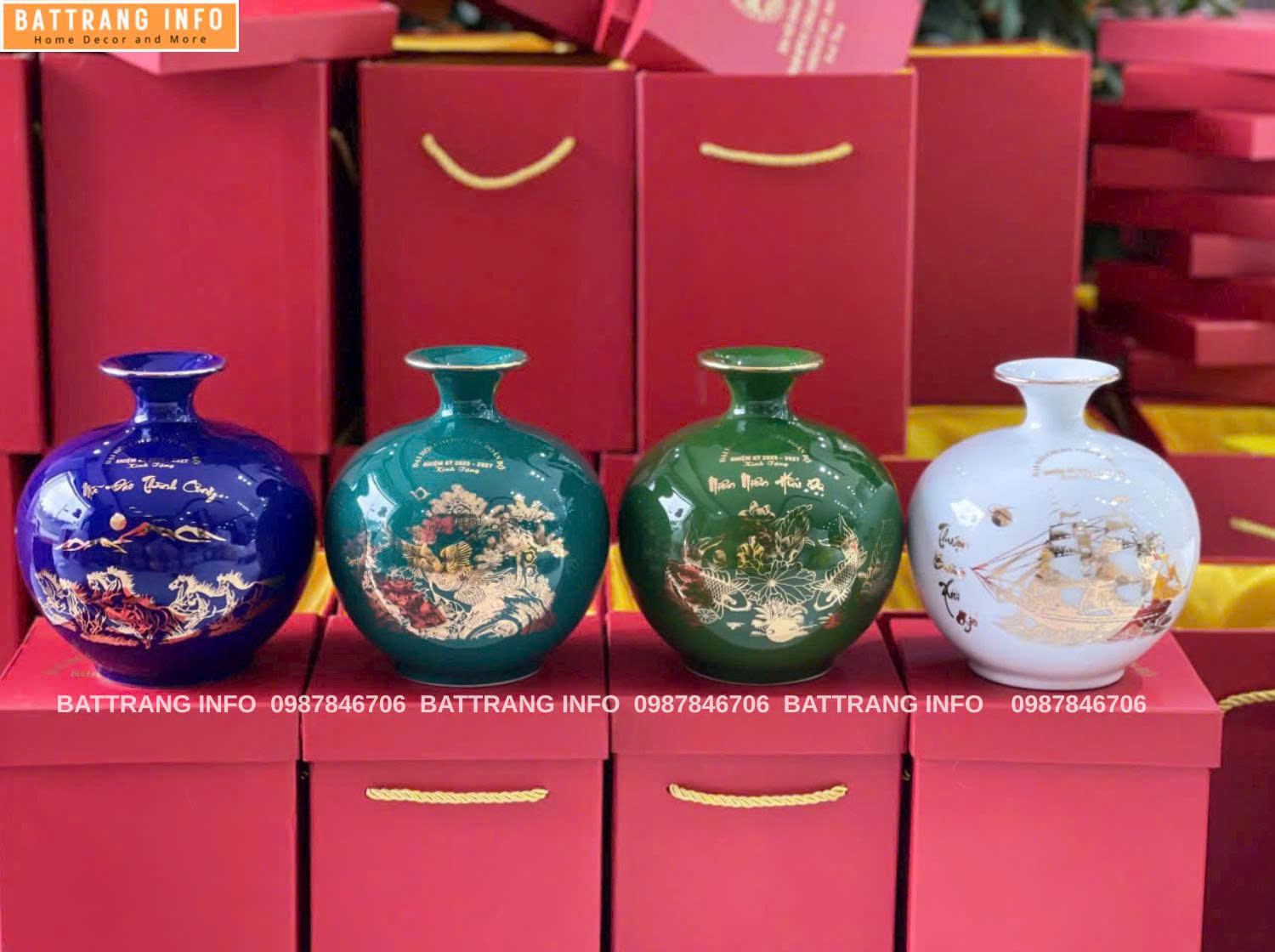 Những mẫu bình hút lộc, hộp chè gốm Bát Tràng được lựa chọn làm quà tặng đại hội, quà tặng cuối năm của Battranginfo