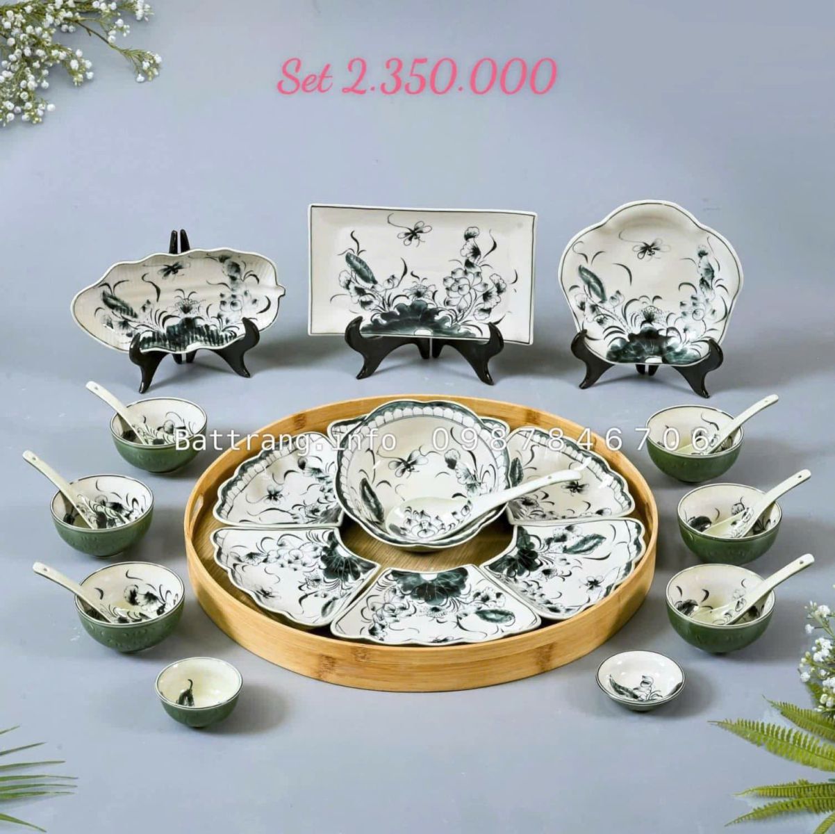 Bộ Bát Đĩa Hoa Mặt Trời Gốm Bát Tràng