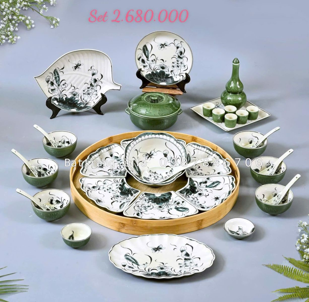 Bộ Bát Đĩa Hoa Mặt Trời Gốm Bát Tràng