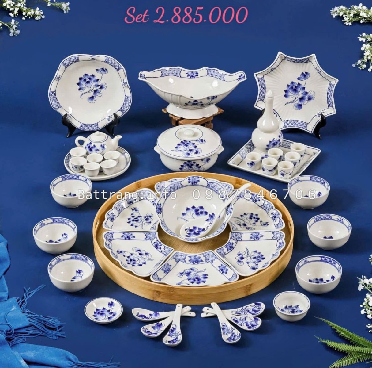 Bộ Bát Đĩa Hoa Mặt Trời Gốm Bát Tràng