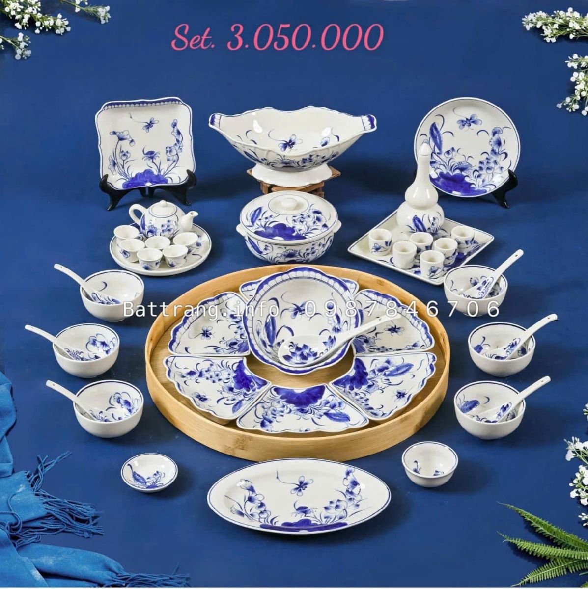 Sét Bát Đĩa Hoa Mặt Trời – Mâm Cơm Cúng Rằm Tháng Giêng Cao Cấp Bát Tràng