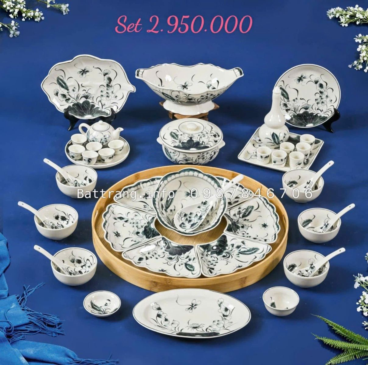 Sét Bát Đĩa Hoa Mặt Trời – Mâm Cơm Cúng Rằm Tháng Giêng Cao Cấp Bát Tràng