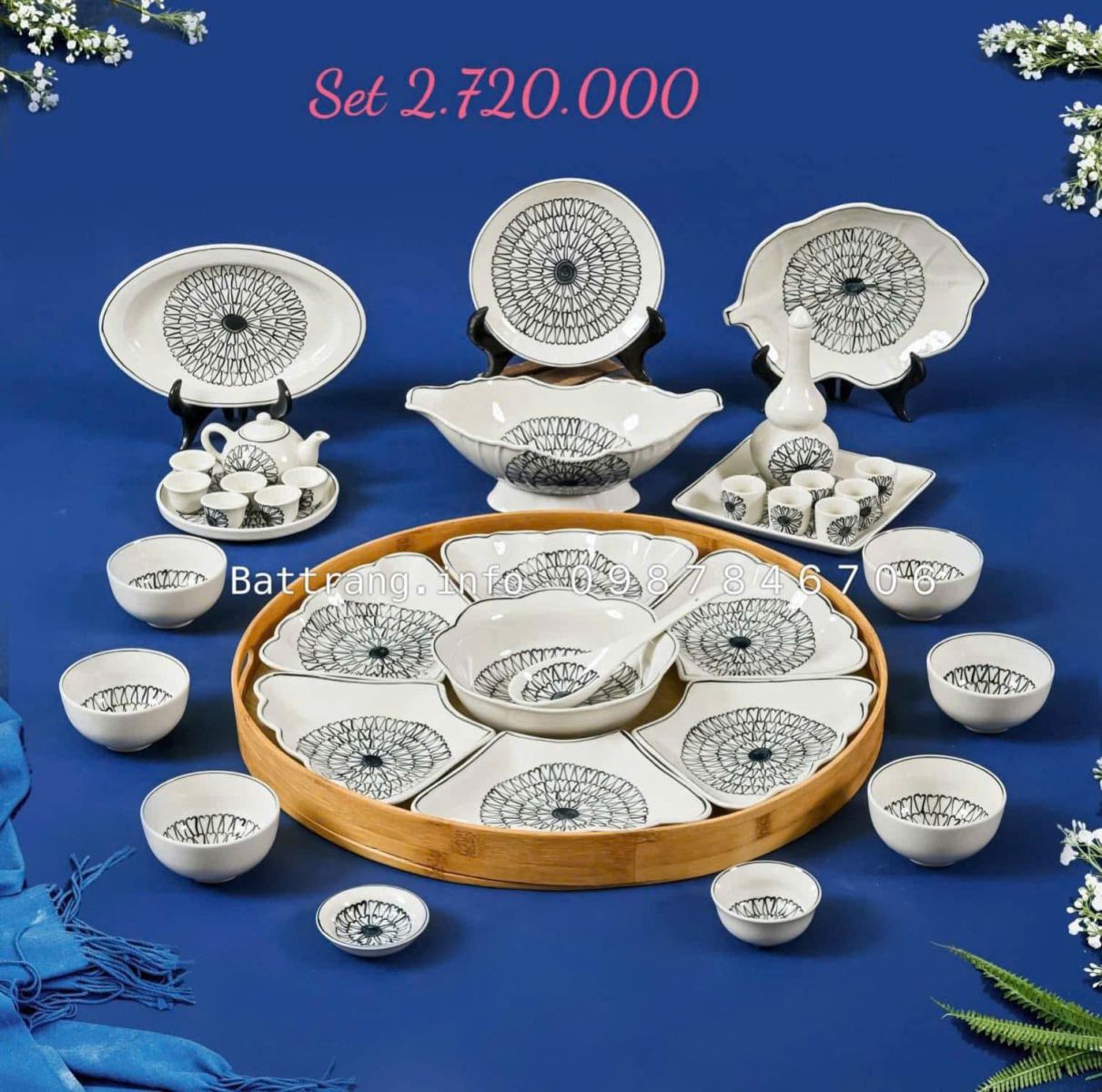 Bộ Bát Đĩa Hoa Mặt Trời Gốm Bát Tràng