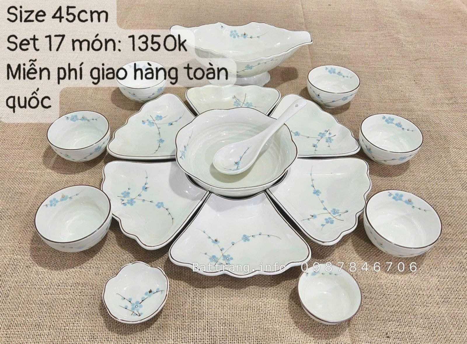 Bộ Bát Đĩa Hoa Mặt Trời Gốm Bát Tràng