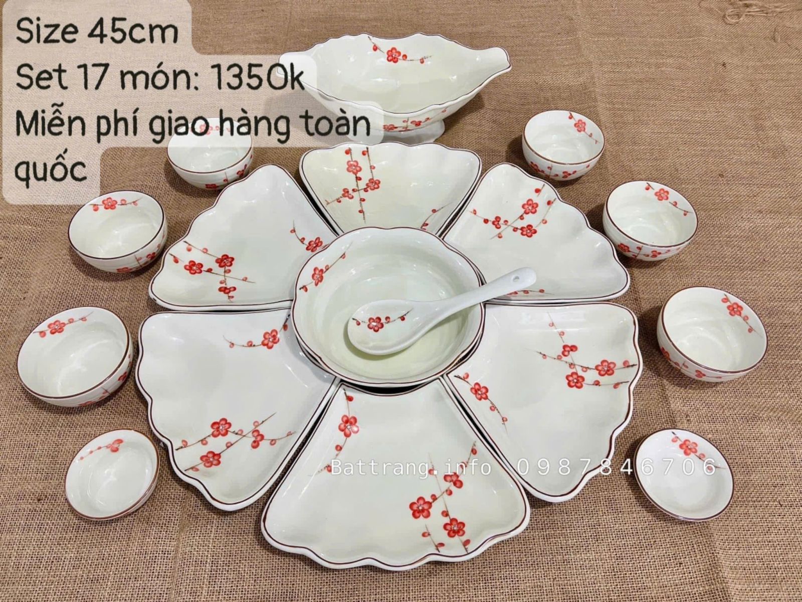 Sét Bát Đĩa Hoa Mặt Trời – Mâm Cơm Cúng Rằm Tháng Giêng Cao Cấp Bát Tràng