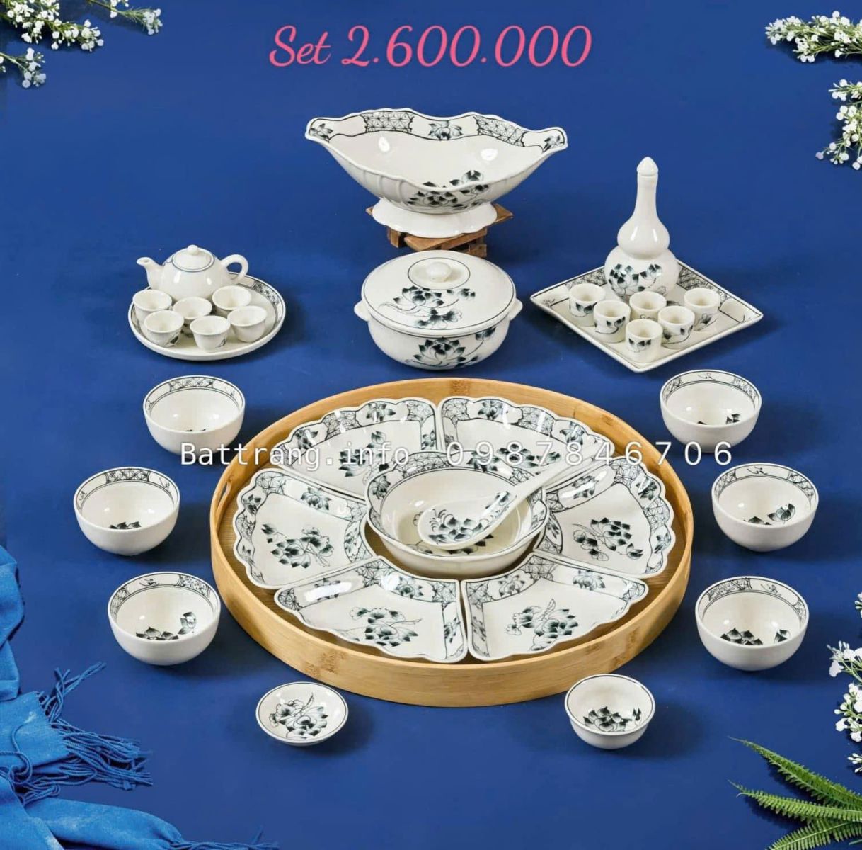 Sét Bát Đĩa Hoa Mặt Trời – Mâm Cơm Cúng Rằm Tháng Giêng Cao Cấp Bát Tràng