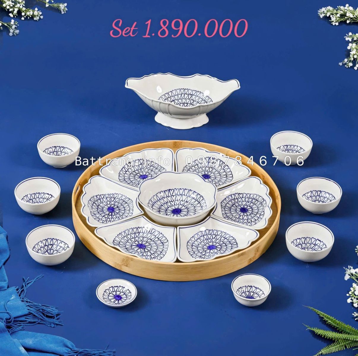 Sét Bát Đĩa Hoa Mặt Trời – Mâm Cơm Cúng Rằm Tháng Giêng Cao Cấp Bát Tràng