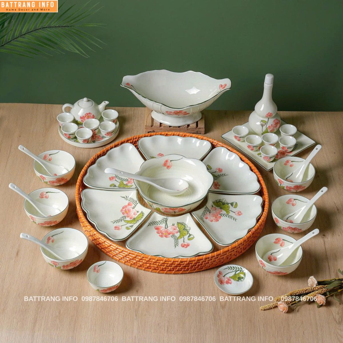 Sét Bát Đĩa Hoa Mặt Trời  Bé Sen Hồng Full