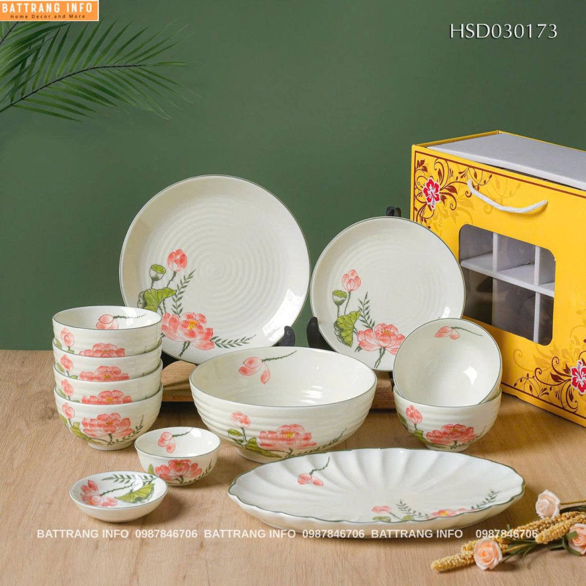 Sét Bát Đĩa Sen Hồng 756