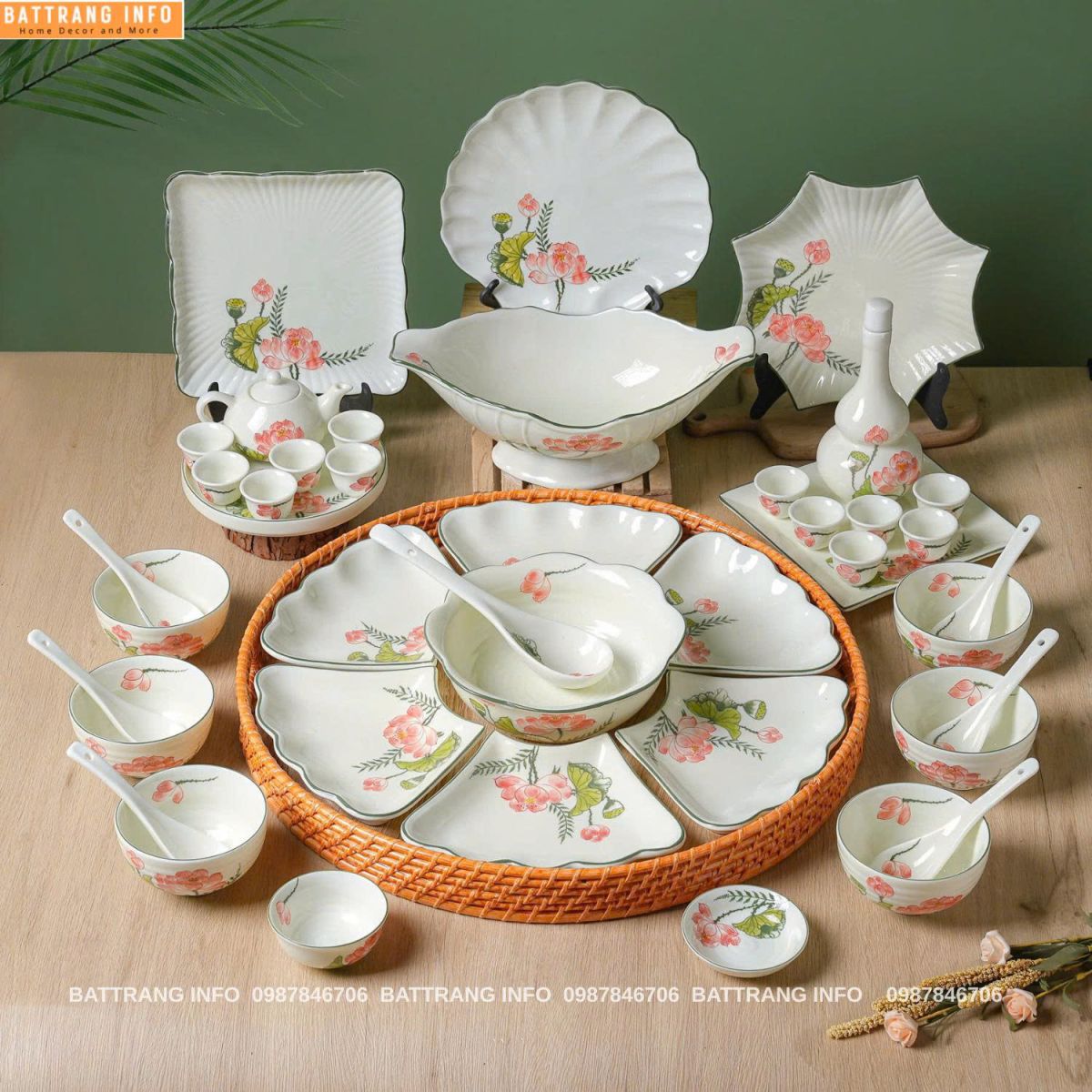 Sét Bát Đĩa Hoa Mặt Trời  Bé Sen Hồng Full