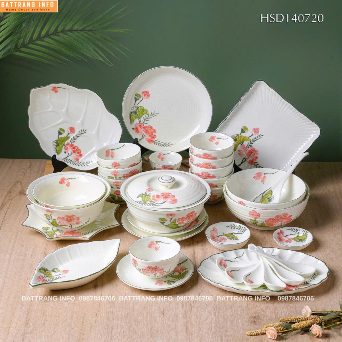 Sét Bát Đĩa Sen Hồng 2820000