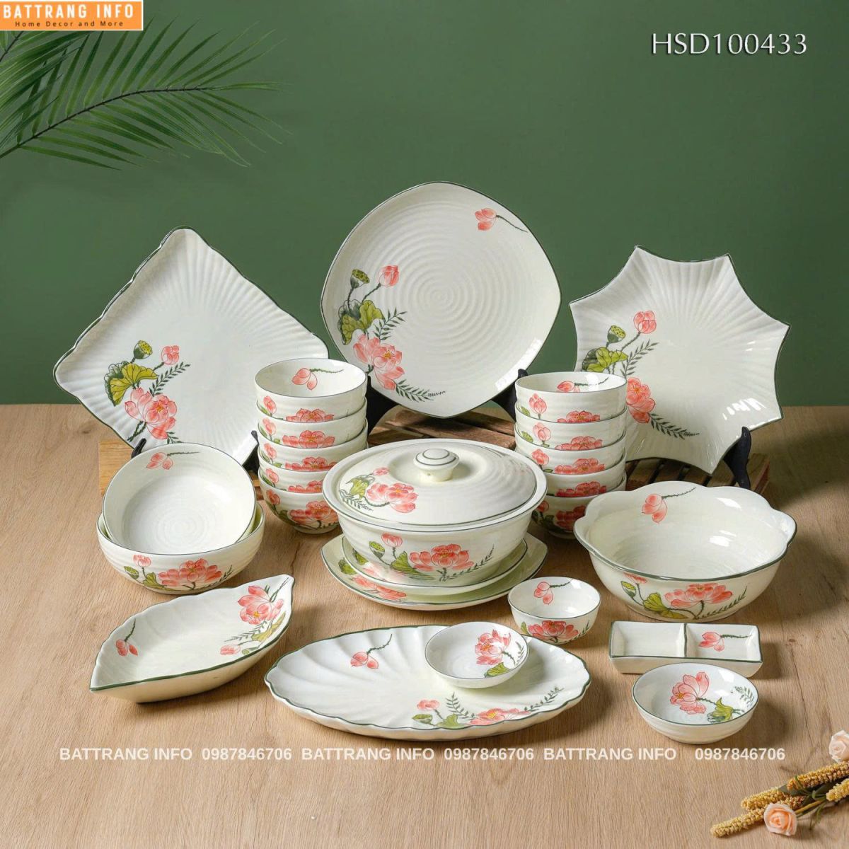Bộ Bát Đĩa Sen Hồng Gốm Cao Cấp Bát Tràng – Vẻ Đẹp Truyền Thống Giao Hòa Hiện Đại