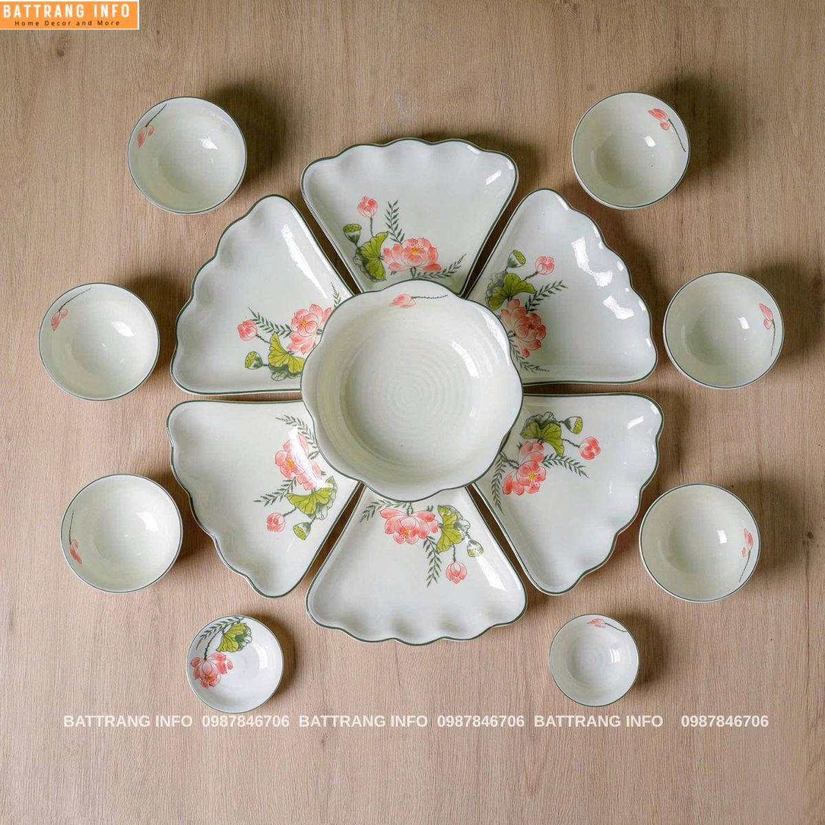 Sét Bát Đĩa Hoa Mặt Trời – Mâm Cơm Cúng Rằm Tháng Giêng Cao Cấp Bát Tràng