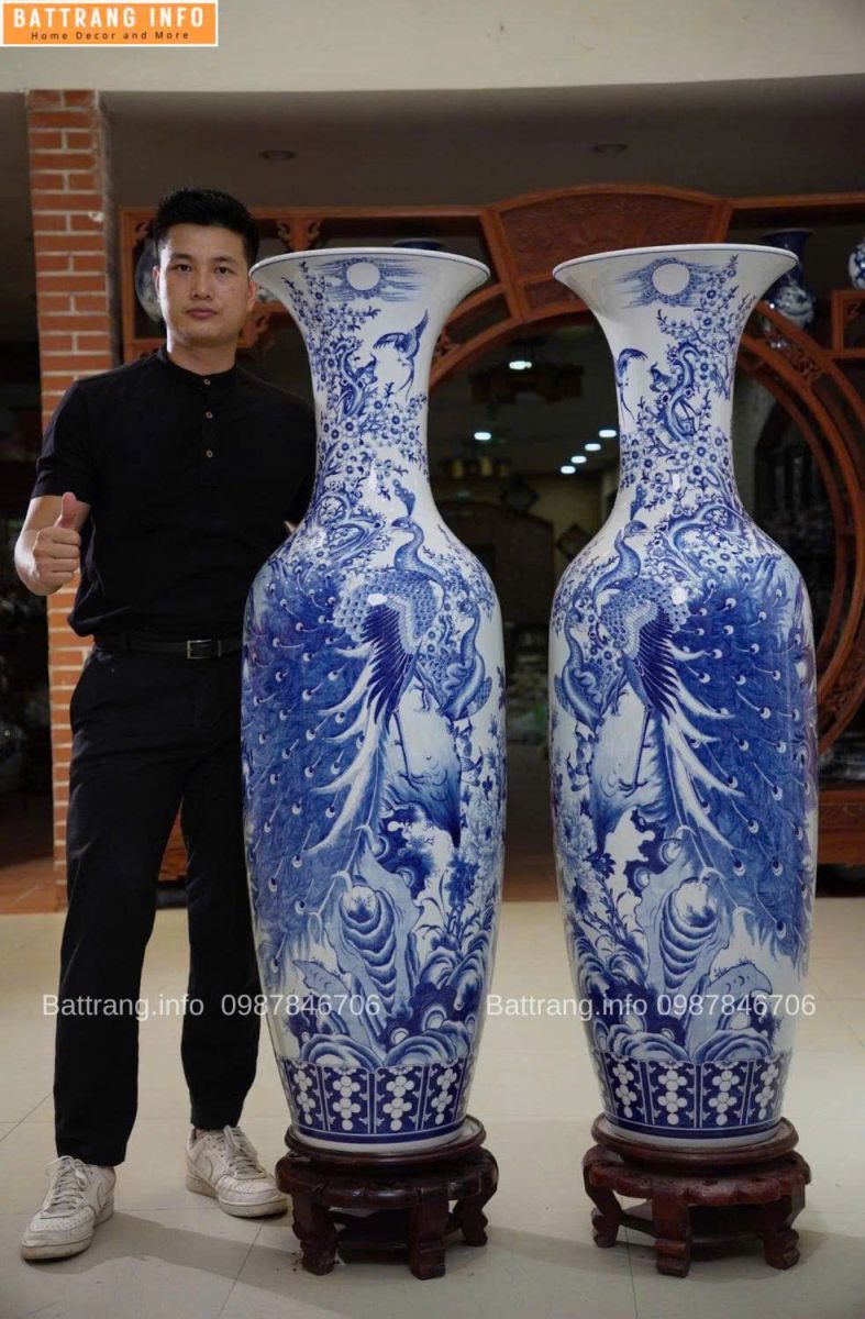 Lộc Bình Công Danh Phú Men Lam Khử 1m4 Cao Cấp Bát Tràng
