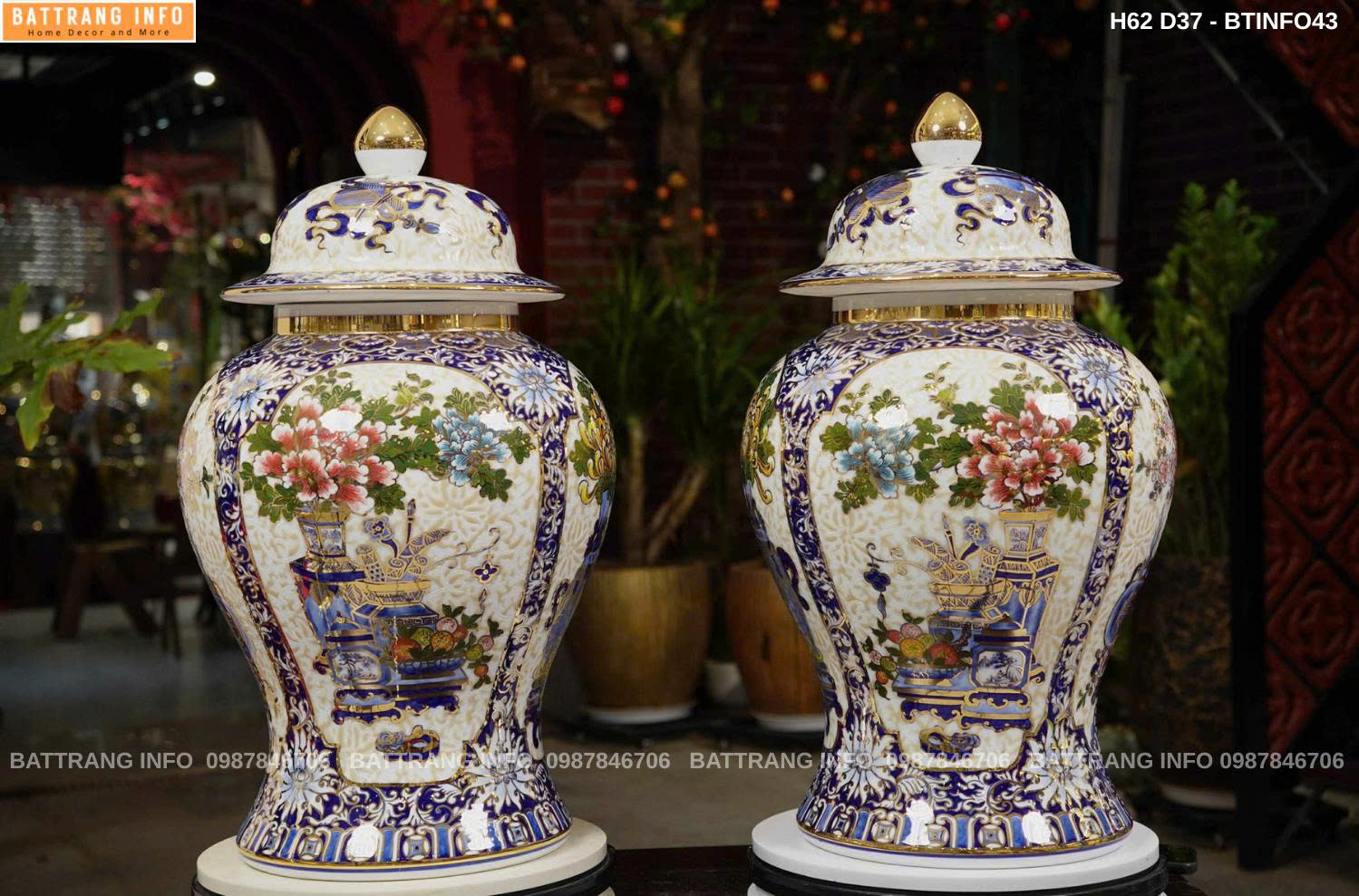 Chóe Tứ Quý Cổ Đồ Cao 62cm Vẽ Vàng 24K Cao Cấp Bát Tràng