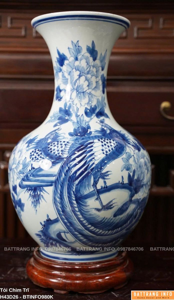 Tỏi Chim Trĩ Men Lam Vẽ Tay Cao 43cm