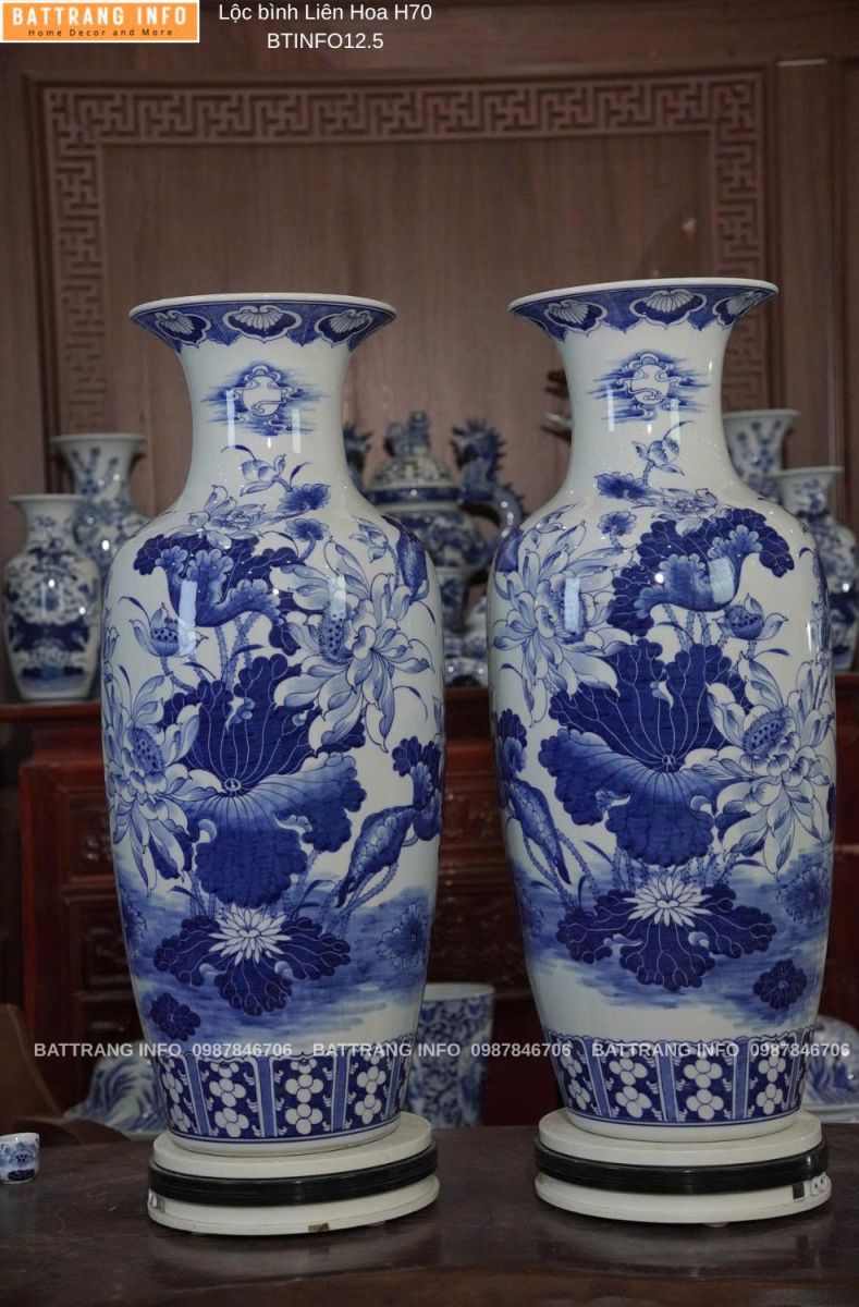 Cặp Lộc Bình Liên Hoa Vẽ Tay Cao 70cm