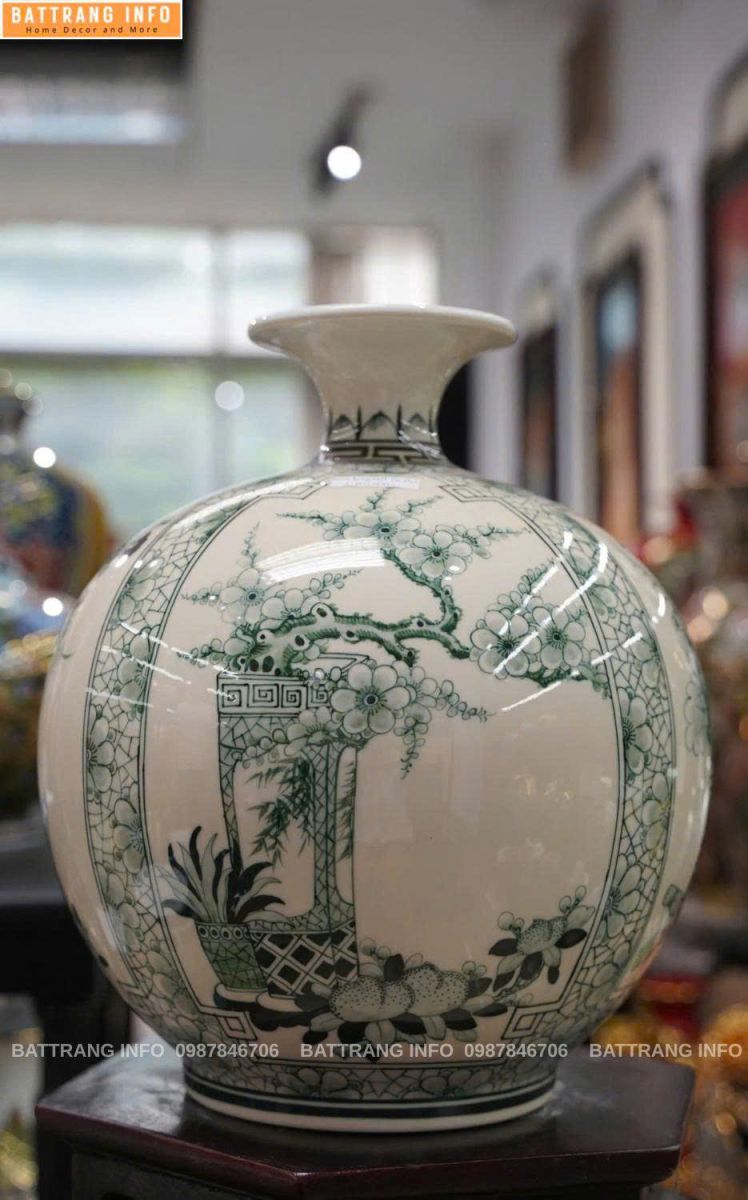 Bình Hút Lộc Tứ Quý Cổ Đồ Men Hoàng Thổ Vẽ Tay Cao Cấp Bát Tràng Cao 40cm