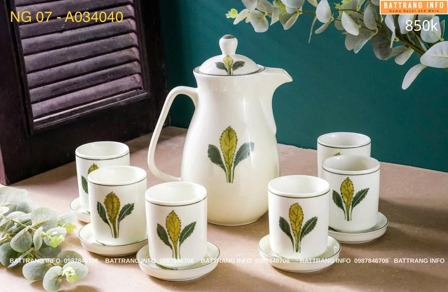 Bộ Bình Nước Cao 1.5 Lít Vẽ Tay Cao Cấp Bát Tràng