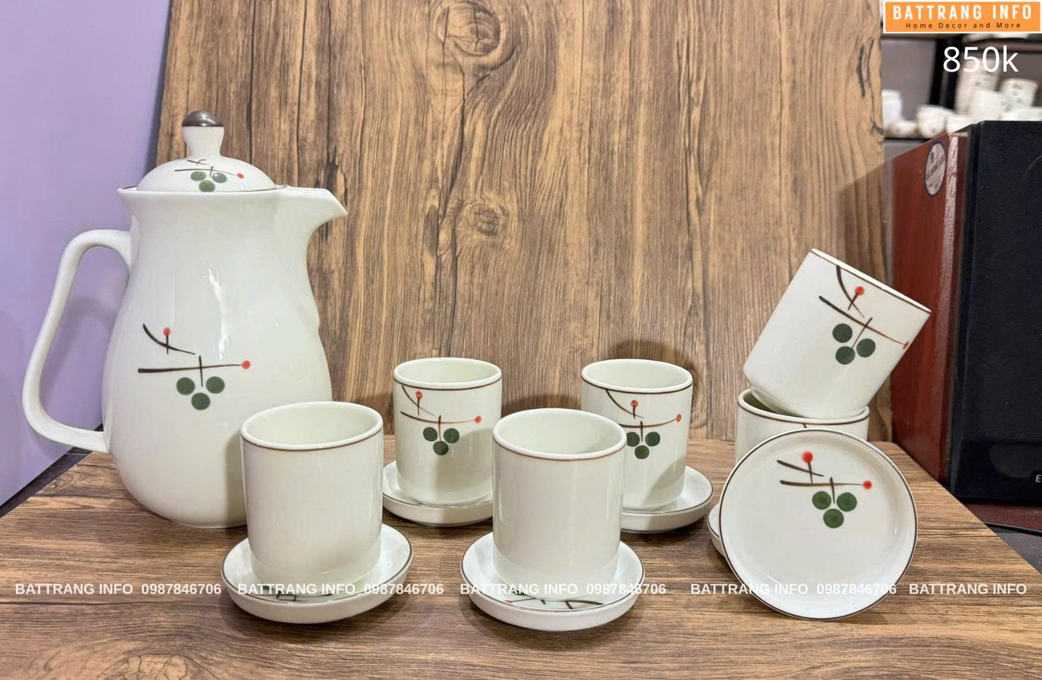 Bộ Bình Nước Cao 1.5 Lít Vẽ Tay Cao Cấp Bát Tràng