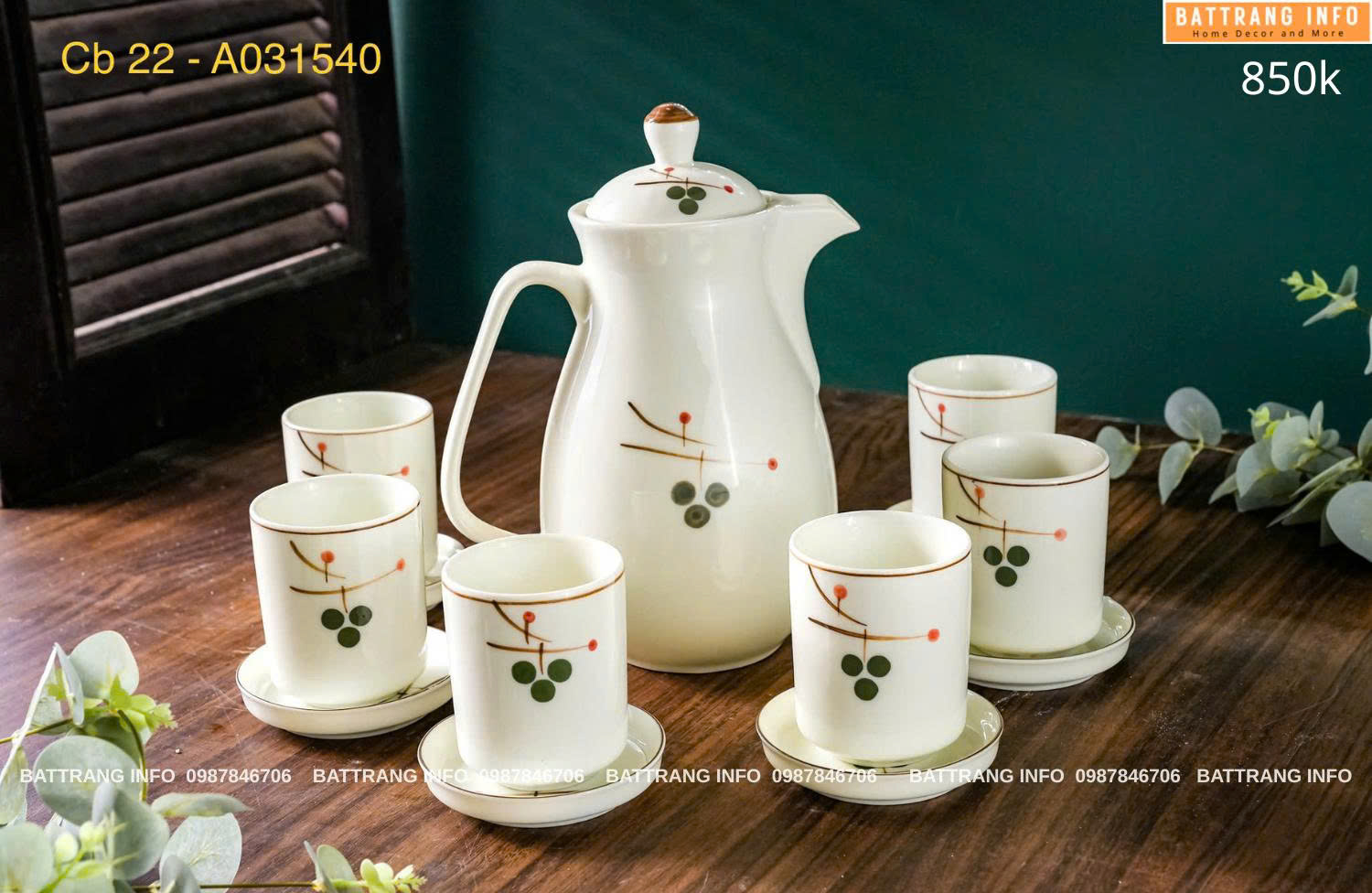 Bộ Bình Nước Cao 1.5 Lít Vẽ Tay Cao Cấp Bát Tràng