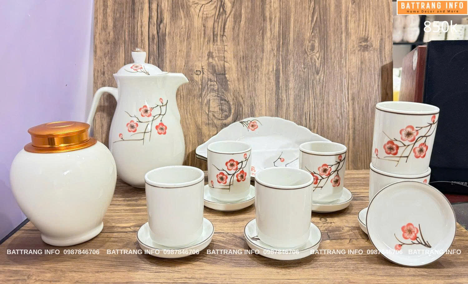 Bộ Bình Nước Cao 1.5 Lít Vẽ Tay Cao Cấp Bát Tràng