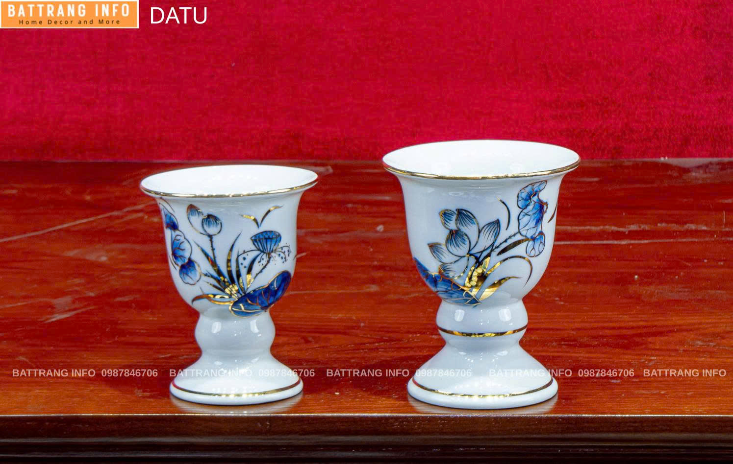 Ly Phật Thủ Hoa Sen Vẽ Vàng 24K Cao Cấp Bát Tràng