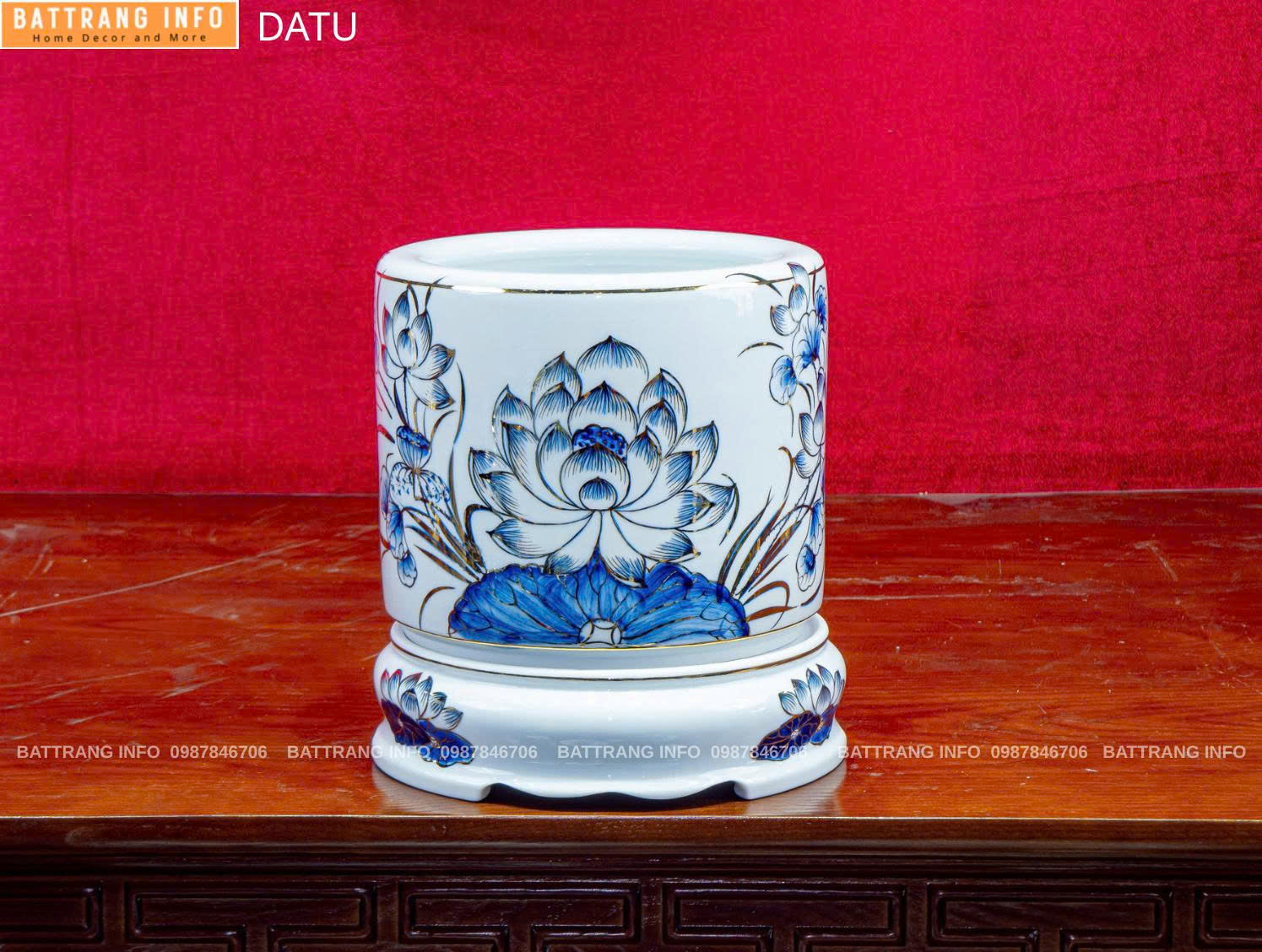 Bát Hương Hoa Sen Vẽ Vàng 24k Cao Cấp Bát Tràng