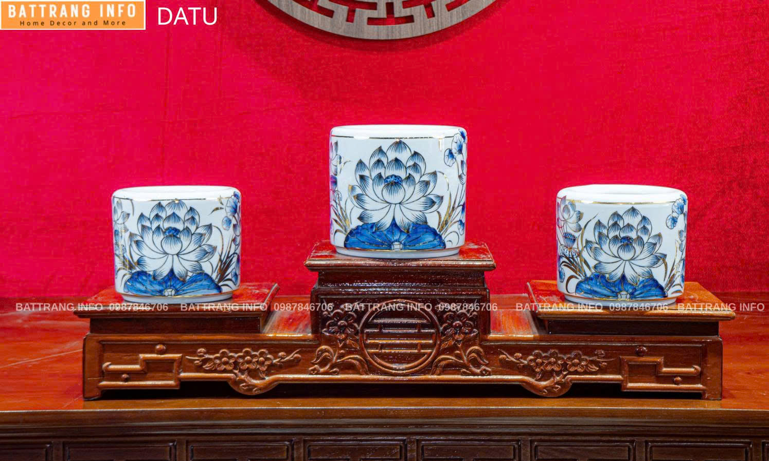 Bát Hương Hoa Sen Vẽ Vàng 24k Cao Cấp Bát Tràng