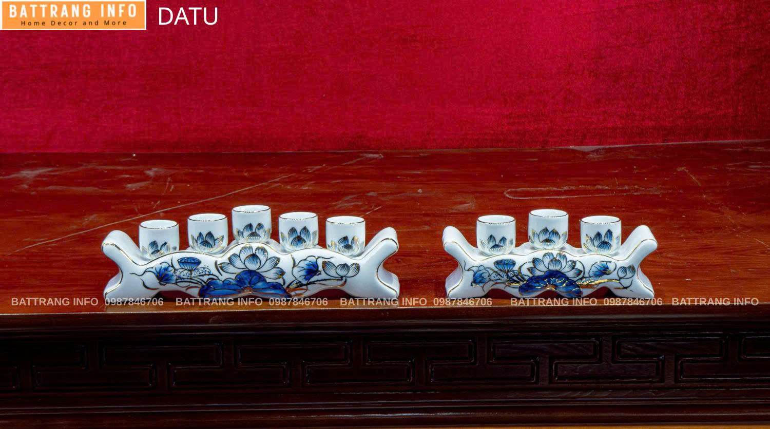 Kỷ Ngai Sen Vẽ Vàng 24K Cao Cấp Bát Tràng