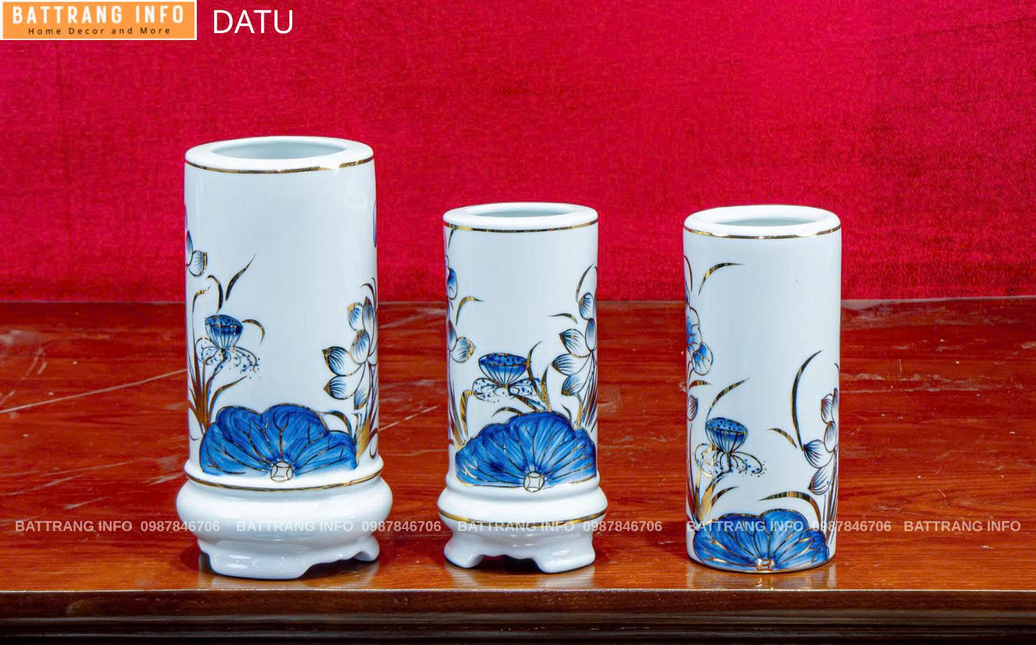 Ống Hương Sen Vẽ Vàng 24K Cao Cấp Bát Tràng