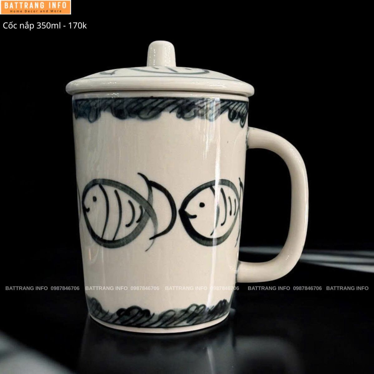 Cốc Nắp 350ml Cao Cấp Bát Tràng