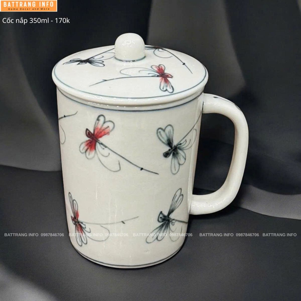 Cốc Nắp 350ml Cao Cấp Bát Tràng