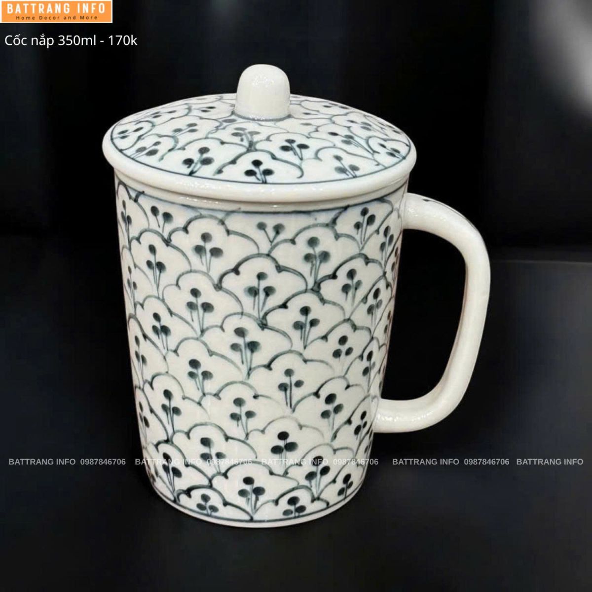 Cốc Nắp 350ml Cao Cấp Bát Tràng